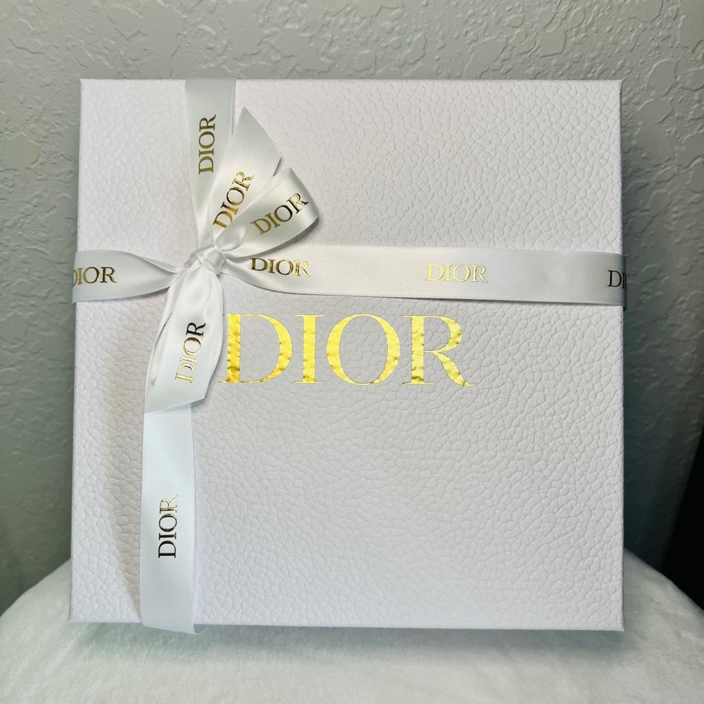 DIOR White Gift Box with gold logo and white & gold ribbon, Empty Gift Box